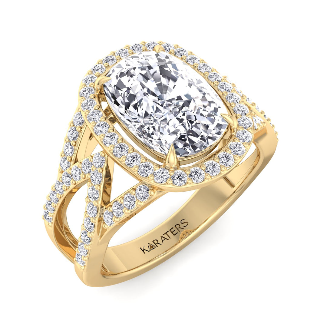 Anemone - Elongated Cushion Cut Lab Yellow Gold Diamond Ring, Top Down