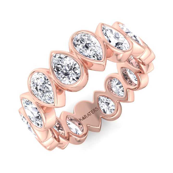 Bedford-Bezel Set Pear Lab Rose Gold Diamond Eternity Band, Top Down