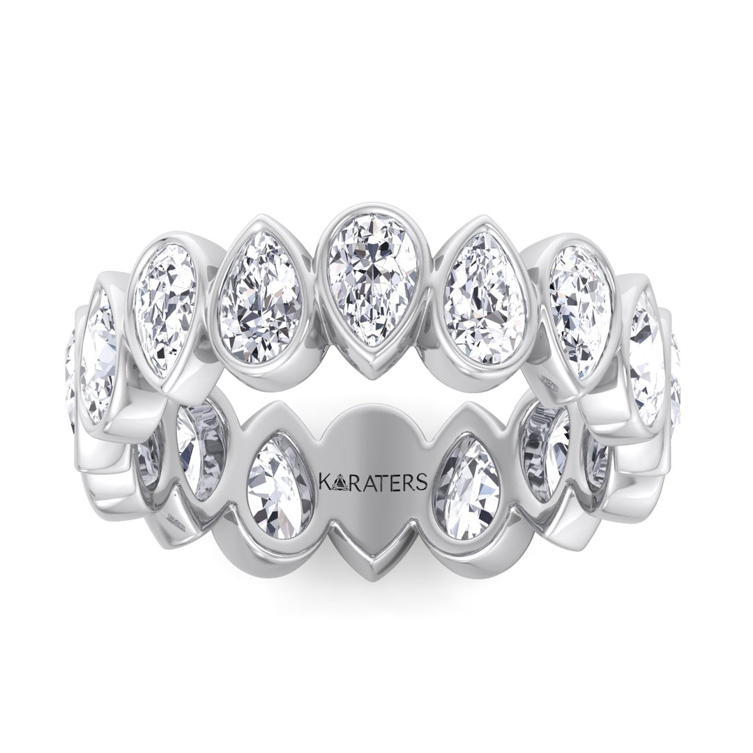 Bedford-Bezel Set Pear Lab White Gold Diamond Eternity Band, Front, Top Down