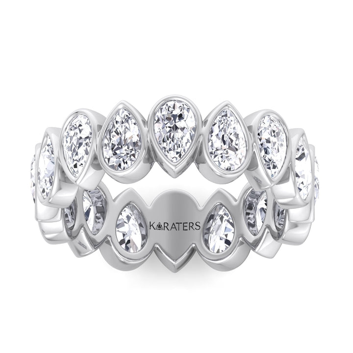 Bedford-Bezel Set Pear Lab White Gold Diamond Eternity Band, Front, Top Down
