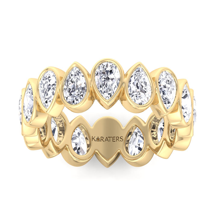 Bedford-Bezel Set Pear Lab Yellow Gold Diamond Eternity Band, Front, Top Down