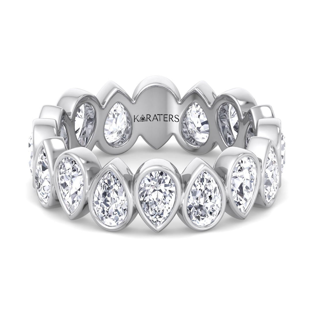 Bedford-Bezel Set Pear Shape Lab White Gold Diamond Eternity Band, Front