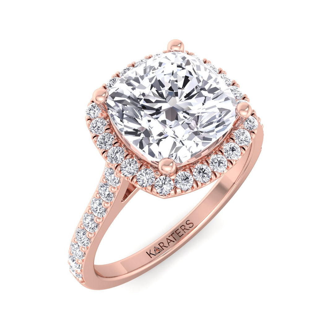Cushion Cut Halo Lab Diamond Thick Pave Band Rose