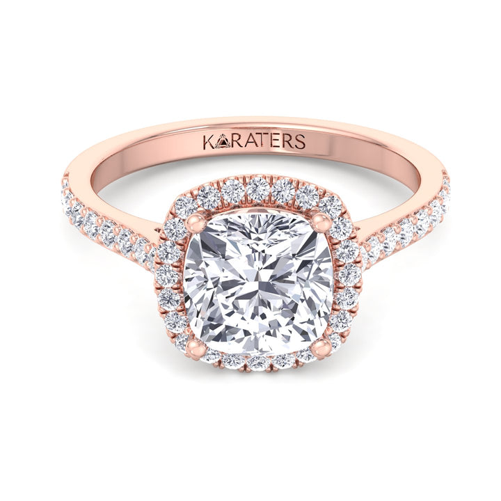 Cushion Cut Halo Lab Diamond Thick Pave Band Rose Gold