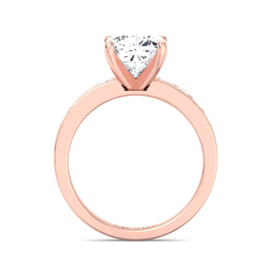 Cushion Cut Lab Diamond Ring Princess SideStones Rose