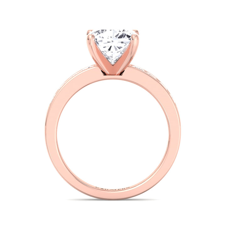 Cushion Cut Lab Diamond Ring Princess SideStones Rose