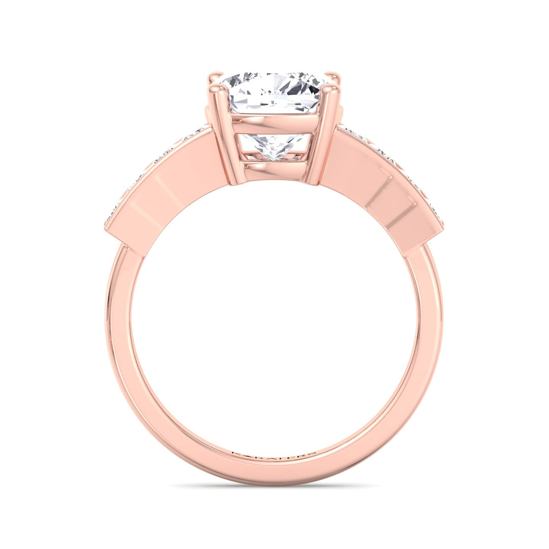 Cushion Cut Lab Diamond Ring SideStones Rose Gold