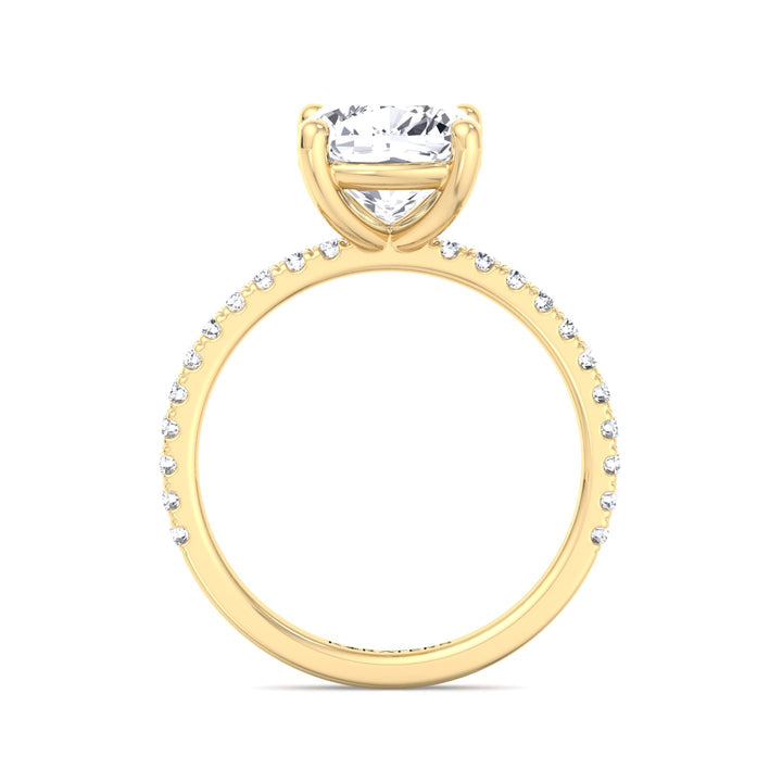 Cushion Cut Lab Diamond Ring SideStones Yellow