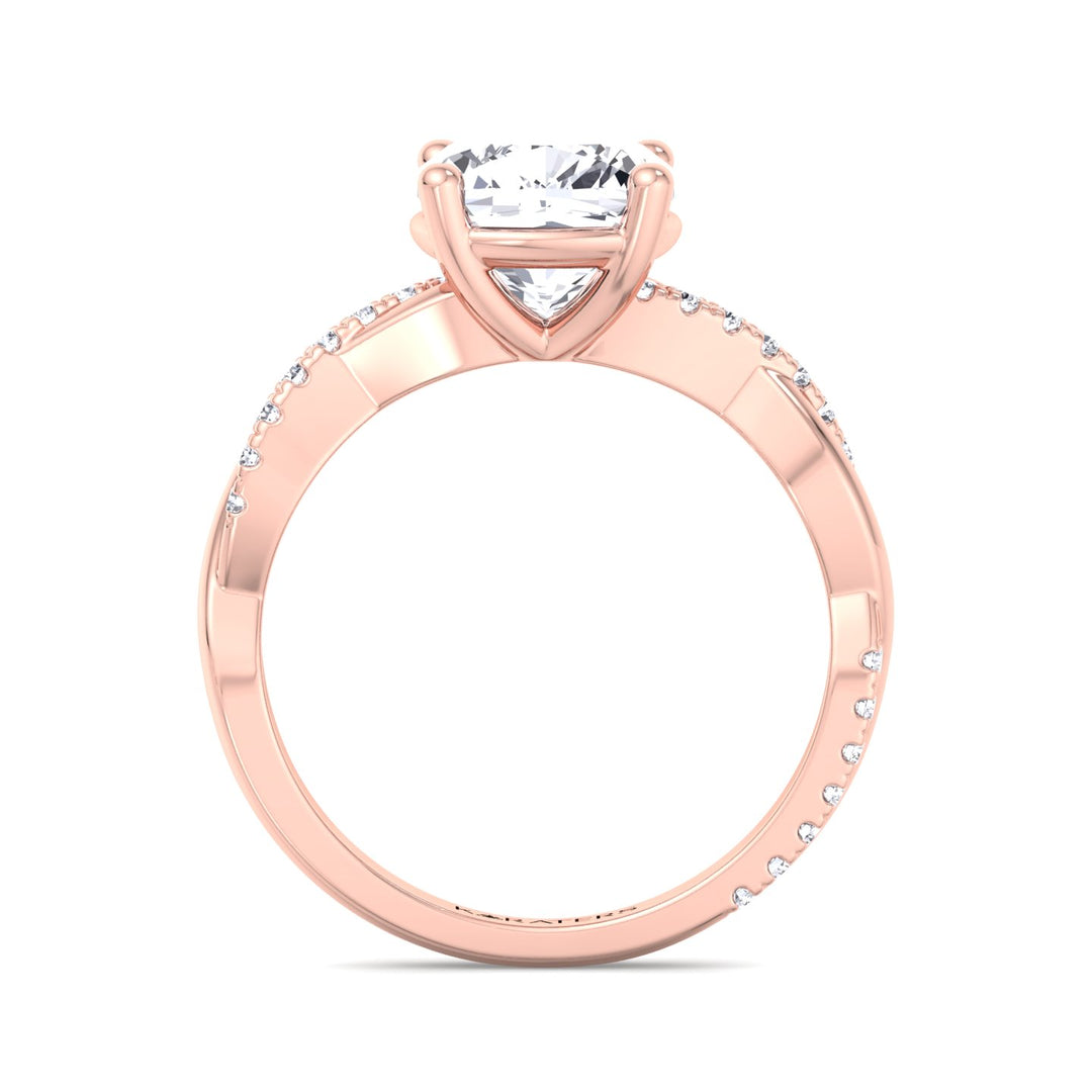 Cushion Cut Lab Diamond Ring Twist & SideStones Rose