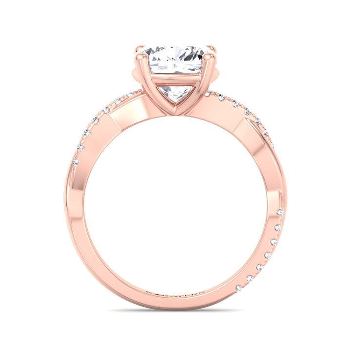 Cushion Cut Lab Diamond Ring Twist & SideStones Rose
