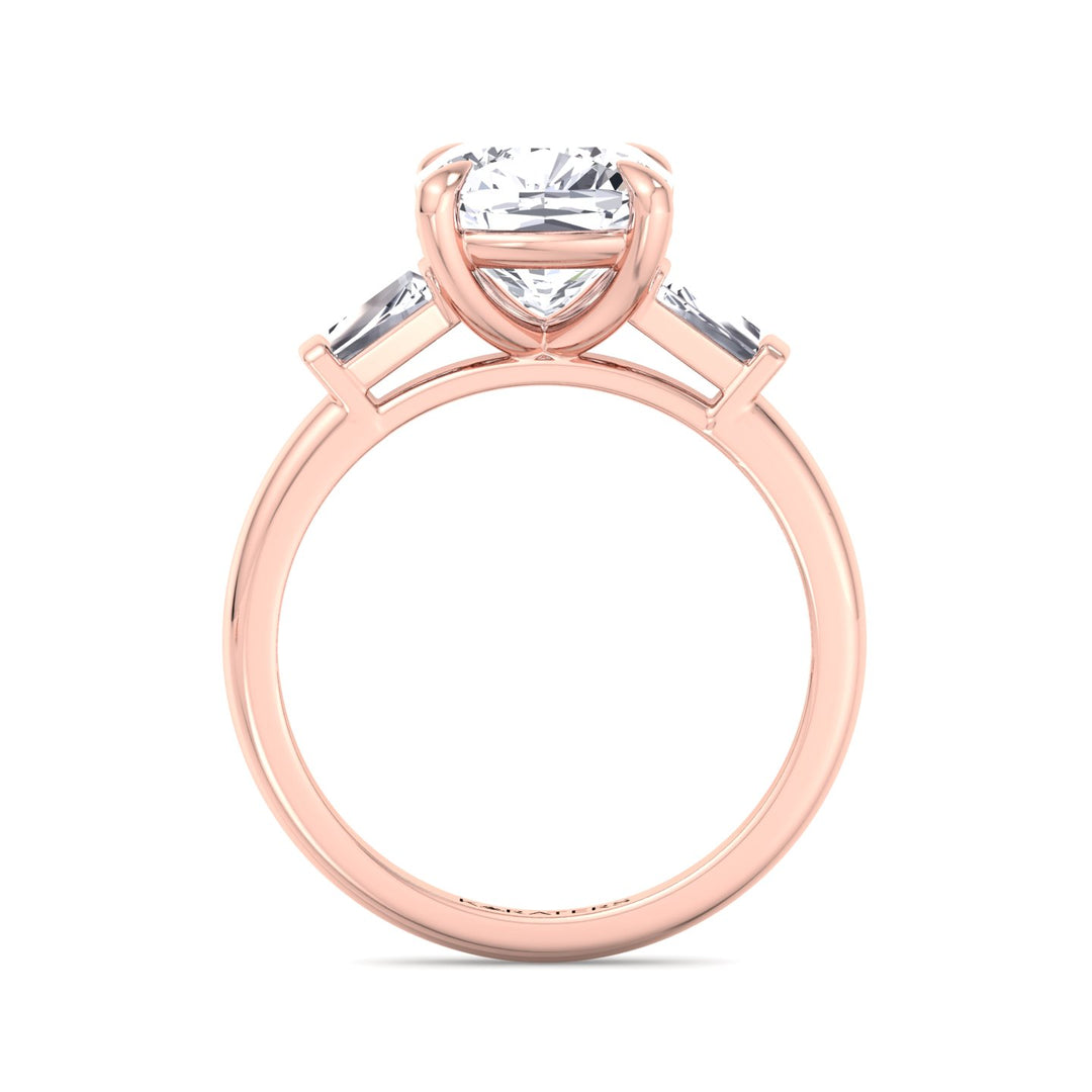 Cushion Cut Solitaire Lab Diamond Ring Tapered Baguette Rose