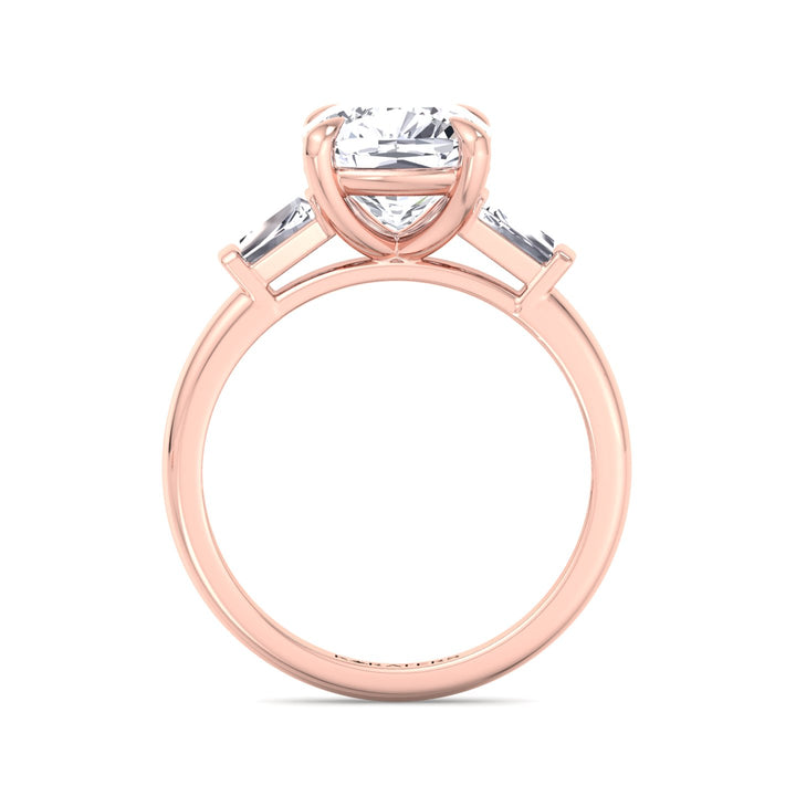 Cushion Cut Solitaire Lab Diamond Ring Tapered Baguette Rose