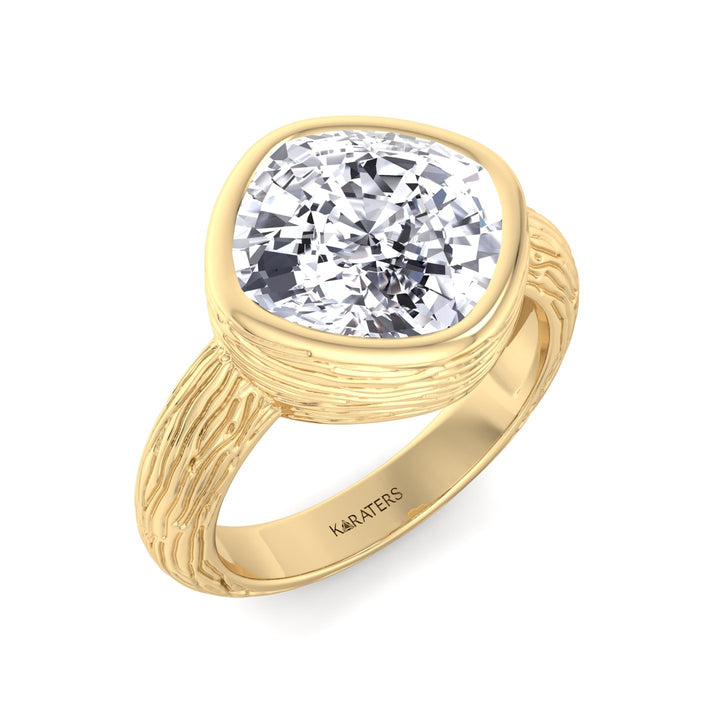 Cushion Cut Solitaire Lab Diamond Ring Yellow Gold