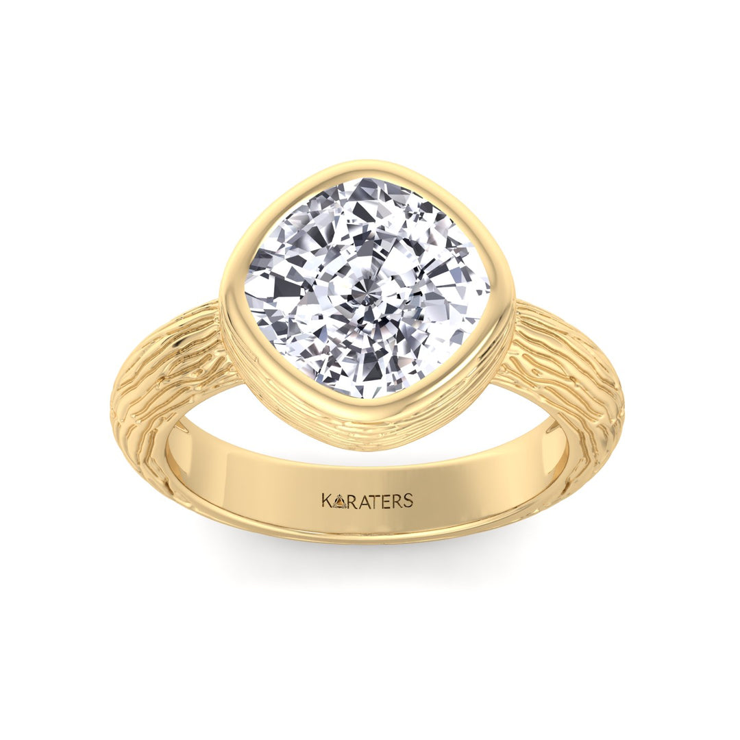 Cushion Cut Solitaire Lab Grown Diamond Ring Yellow Gold