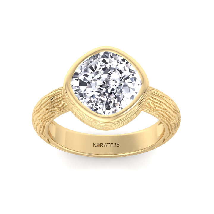 Cushion Cut Solitaire Lab Grown Diamond Ring Yellow Gold