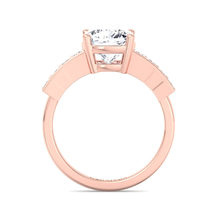 Cushion Lab Diamond Ring Channel Band Rose