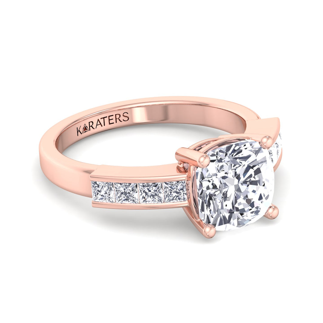 Cushion Lab Diamond Ring Channel  Band Rose Gold