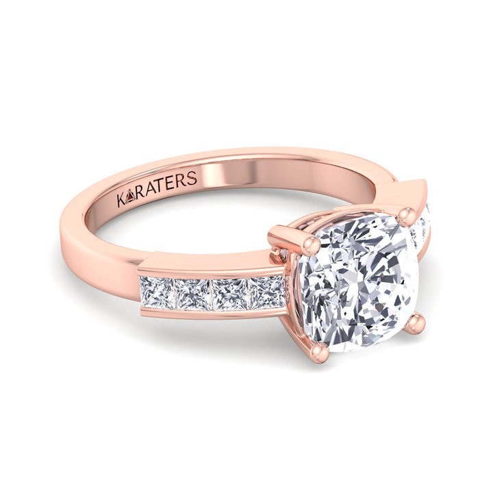 Cushion Lab Diamond Ring Channel  Band Rose Gold