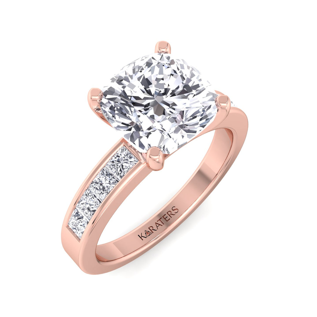 Cushion Lab Diamond Ring Princess SideStones Rose