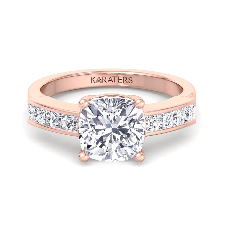 Cushion Lab Diamond Ring SideStones Rose Gold