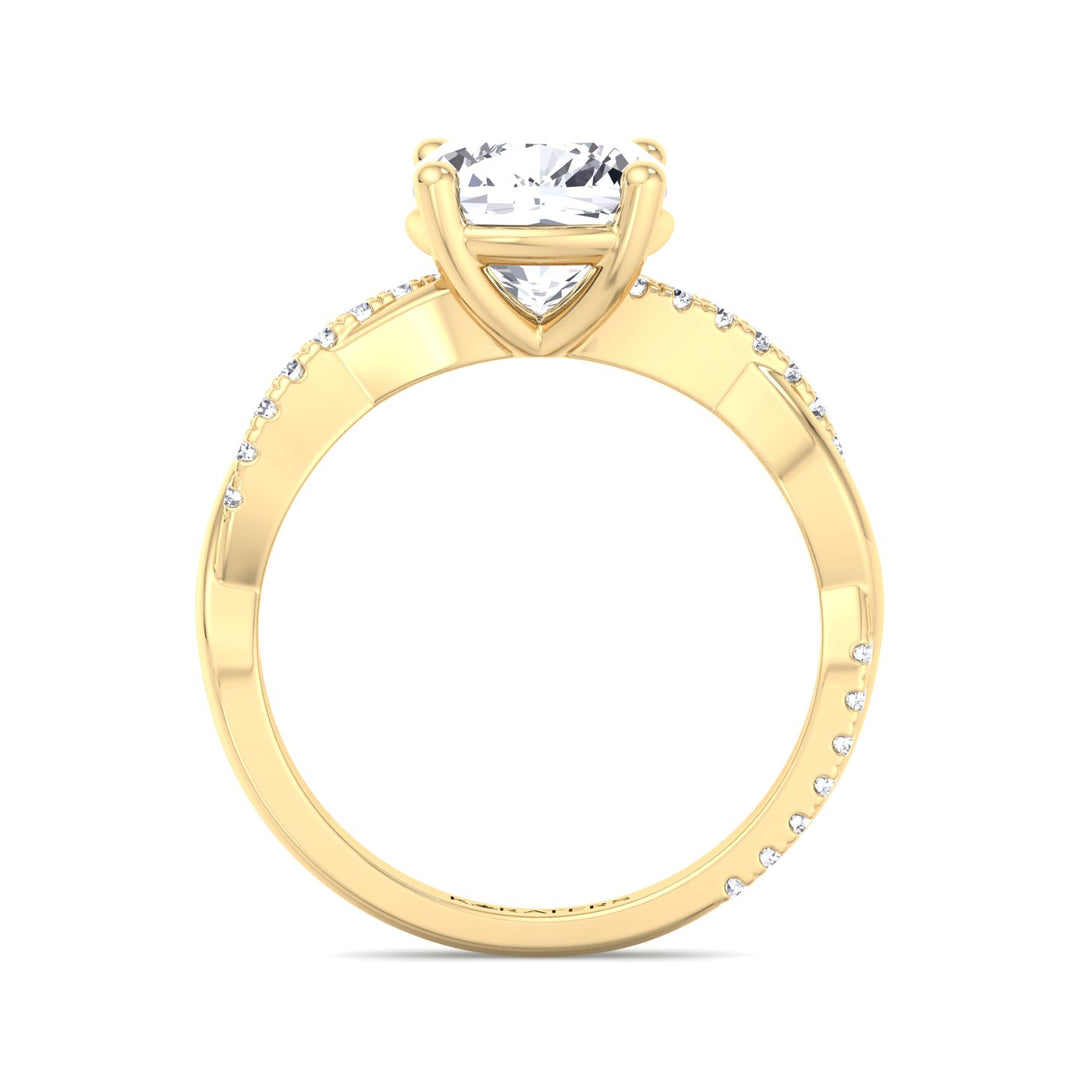 Cushion Lab Diamond Ring Twist Band & SideStones Yellow