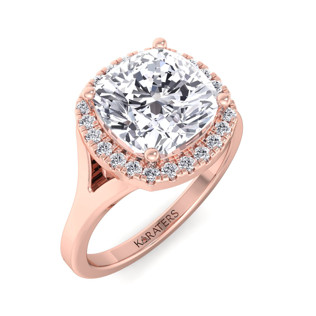 Cushion Lab Grown Diamond Solitaire Ring Halo Rose