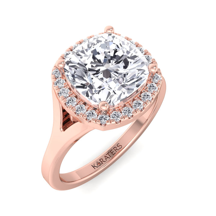 Cushion Lab Grown Diamond Solitaire Ring Halo Rose