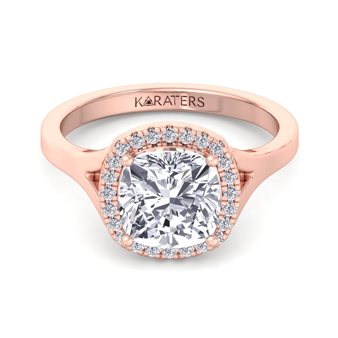 Cushion Lab Grown Diamond Solitaire Ring Halo Rose Gold