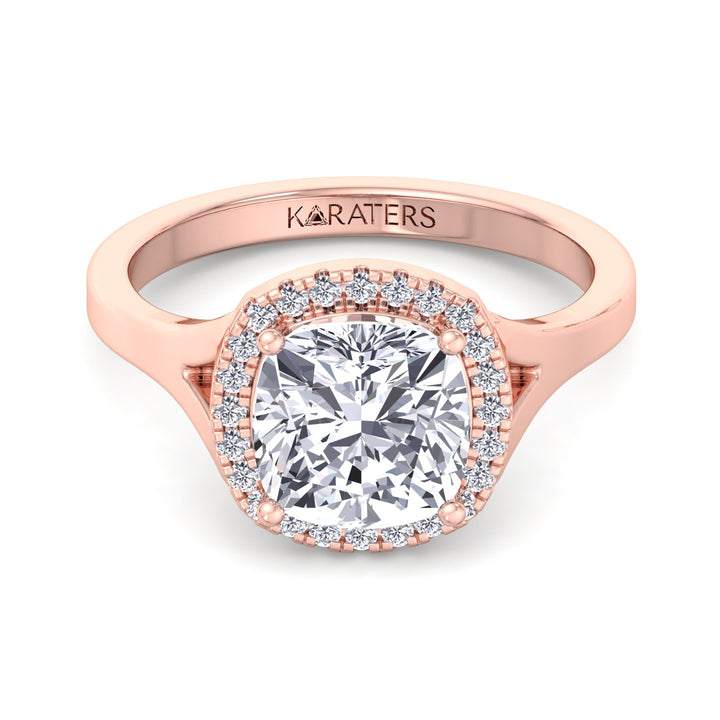 Cushion Lab Grown Diamond Solitaire Ring Halo Rose Gold