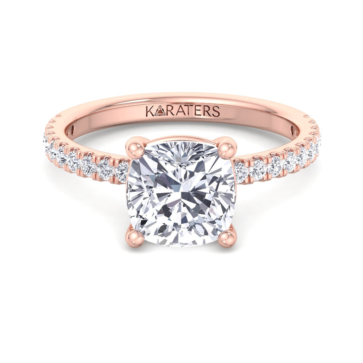 Cushion Lab grown Diamond Ring SideStones Rose