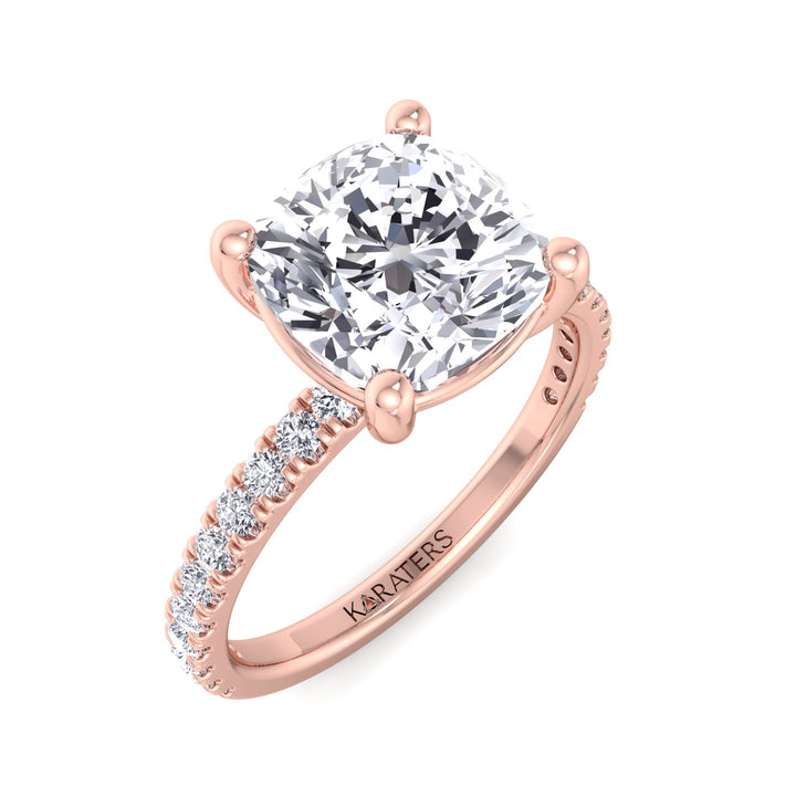 Cushion Lab grown Diamond Ring SideStones Rose Gold