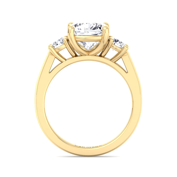 Cushion Solitaire Lab Diamond  Ring Round SideStones Yellow