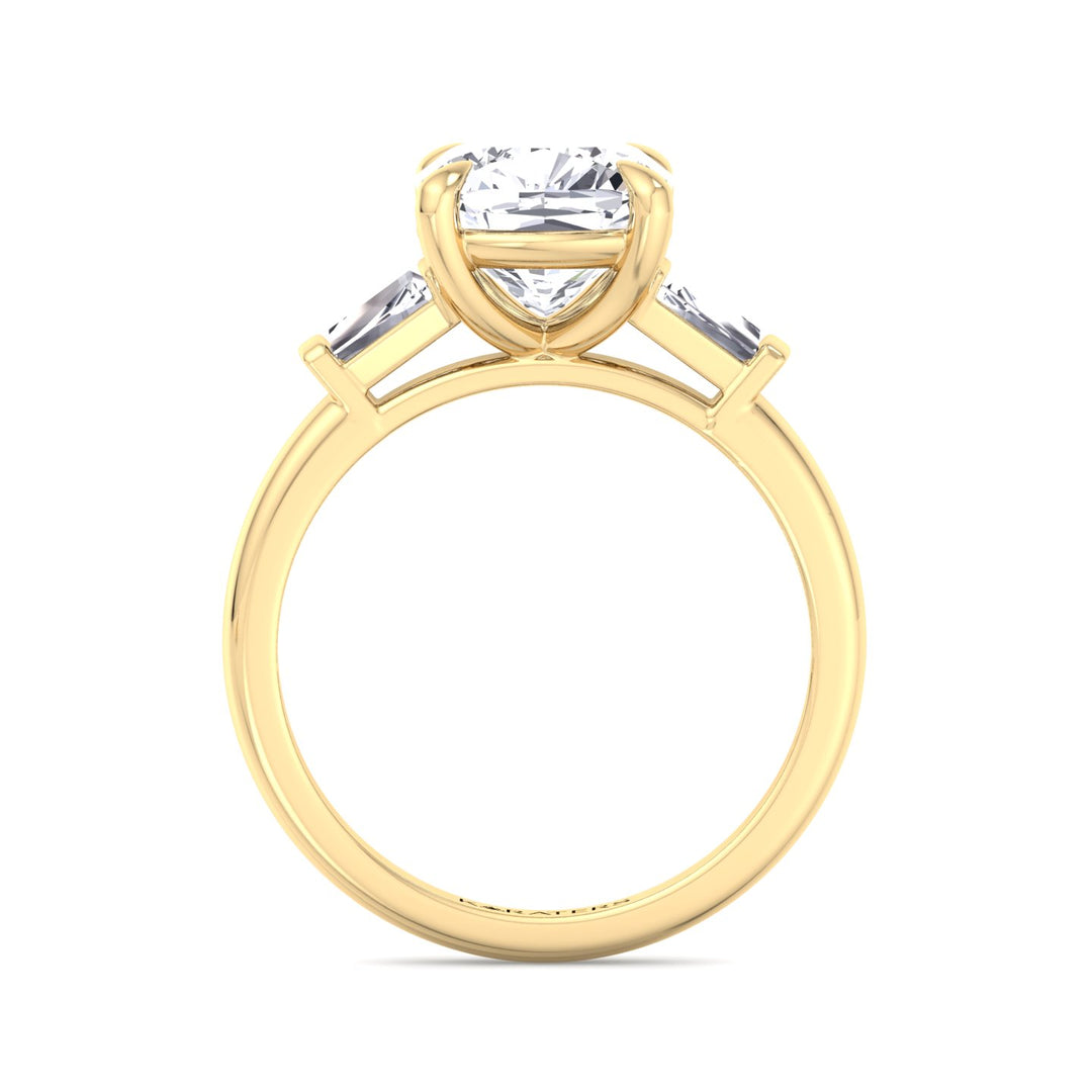 Cushion Solitaire Lab Diamond Ring Tapered Baguette Yellow