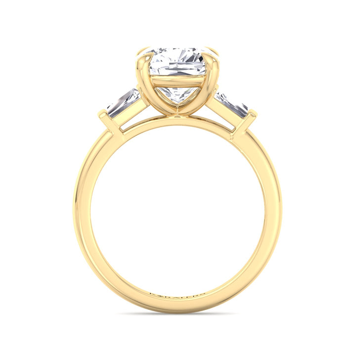 Cushion Solitaire Lab Diamond Ring Tapered Baguette Yellow