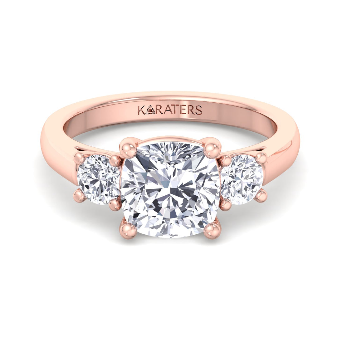 Cushion Solitaire Lab Diamond Rose Gold Ring SideStones