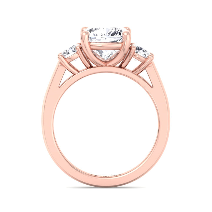 Cushion Solitaire Lab Diamond Rose Ring SideStones