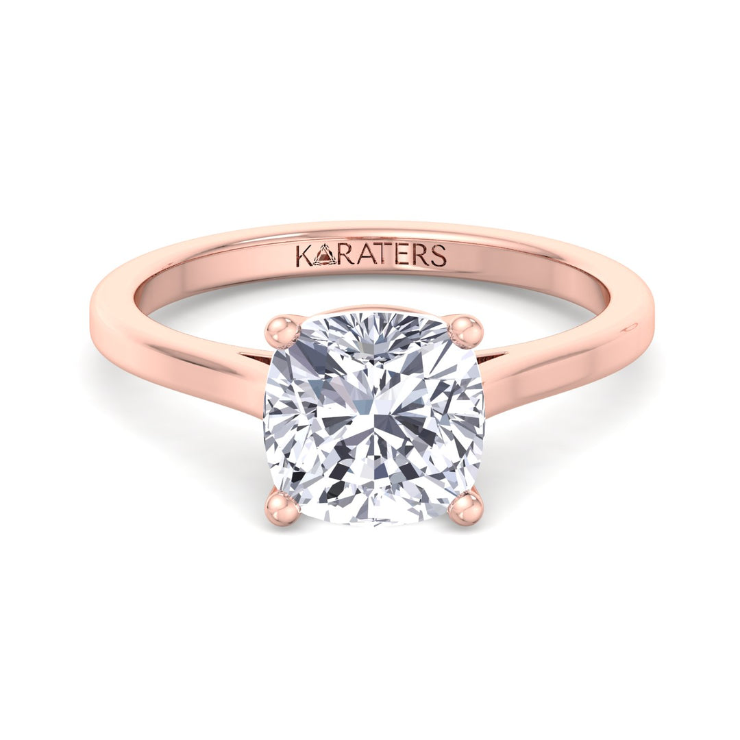 Cushion Solitaire Lab Grown Diamond Ring Rose