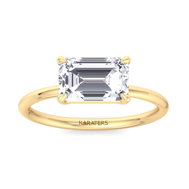 East-West Emerald Lab Diamond Solitaire Ring Yellow