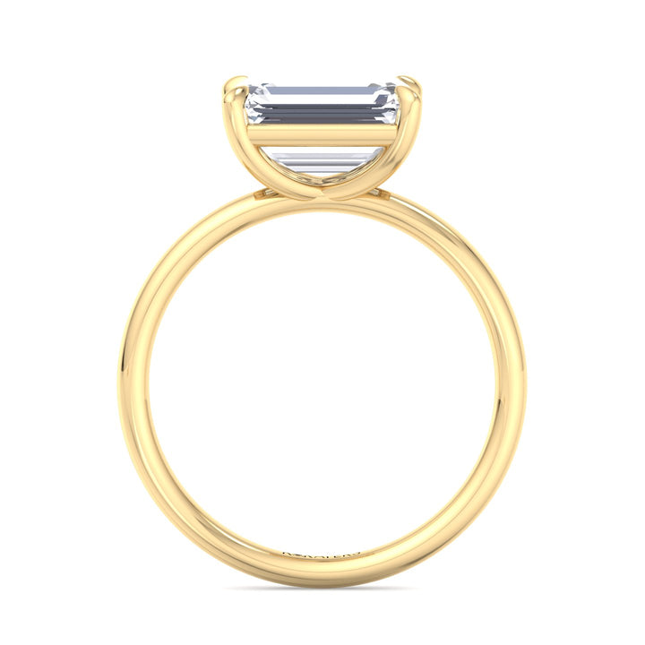 East-West Emerald Lab Diamond Solitaire Ring Yellow Gold
