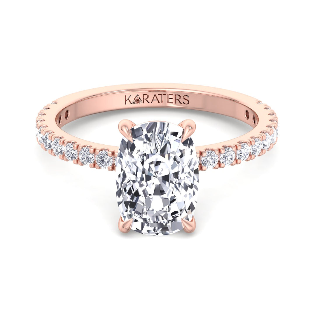 Elongated Cushion Lab Diamond Ring Rose Gold Sidestones, Front