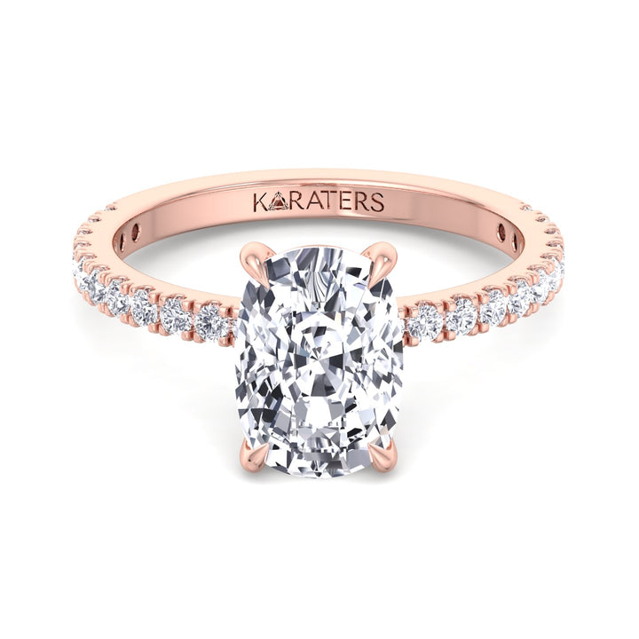 Elongated Cushion Lab Diamond Ring Rose Gold Sidestones, Front