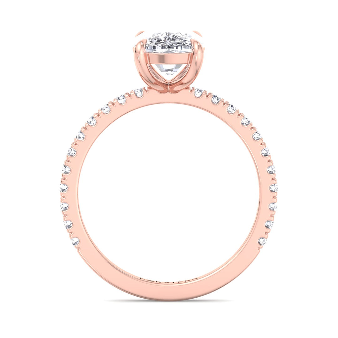 Elongated Cushion Lab Diamond Ring Rose Sidestones, Profile