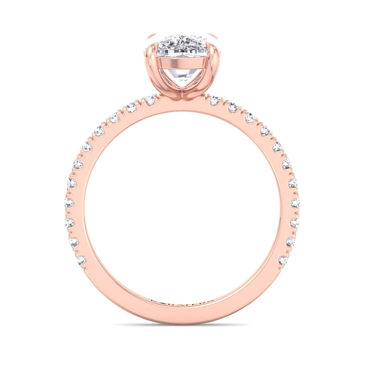 Elongated Cushion Lab Diamond Ring Rose Sidestones, Profile