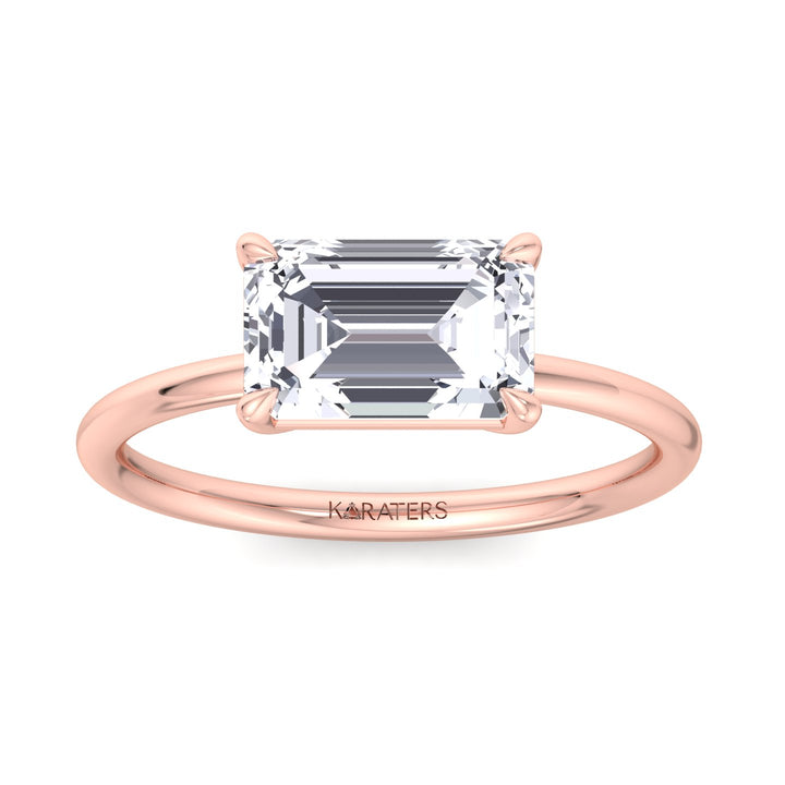 Emerald Lab Diamond Solitaire with East-West Rose Gold