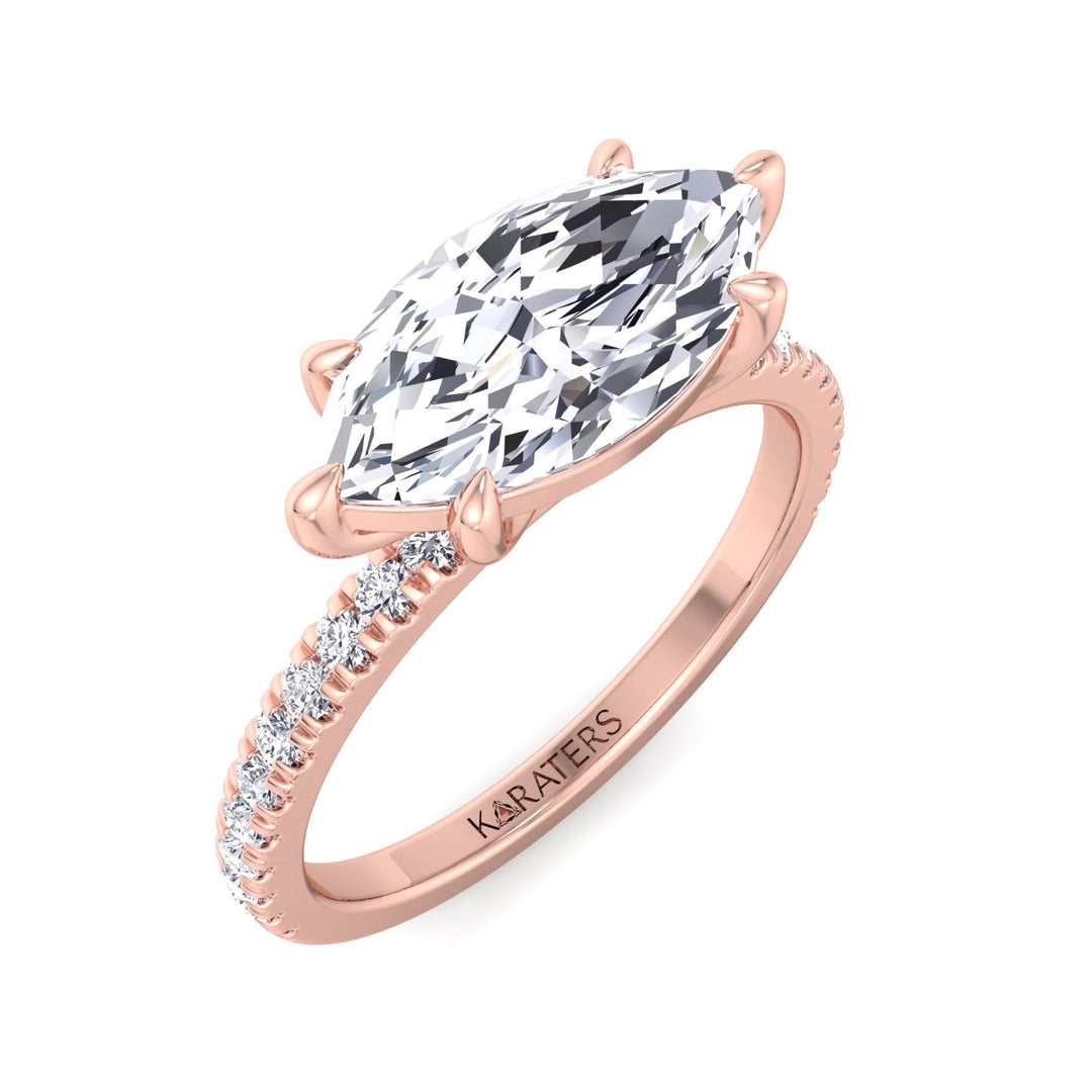 Enzian-East To West Marquise Cut Lab Rose Gold Diamond Ring, Top Down