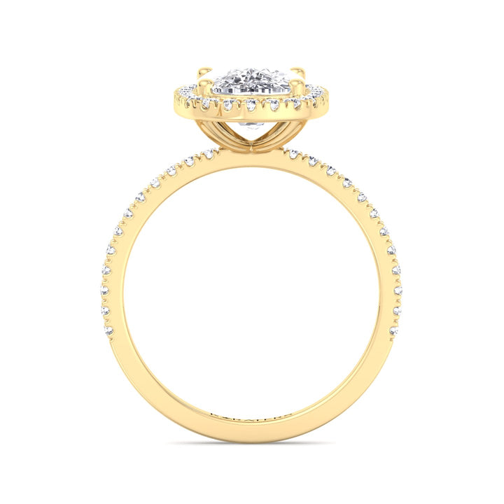 Gladioaus-Elongated Cushion Cut Halo Lab, Yellow, Diamond Ring, Side Stones, Profile