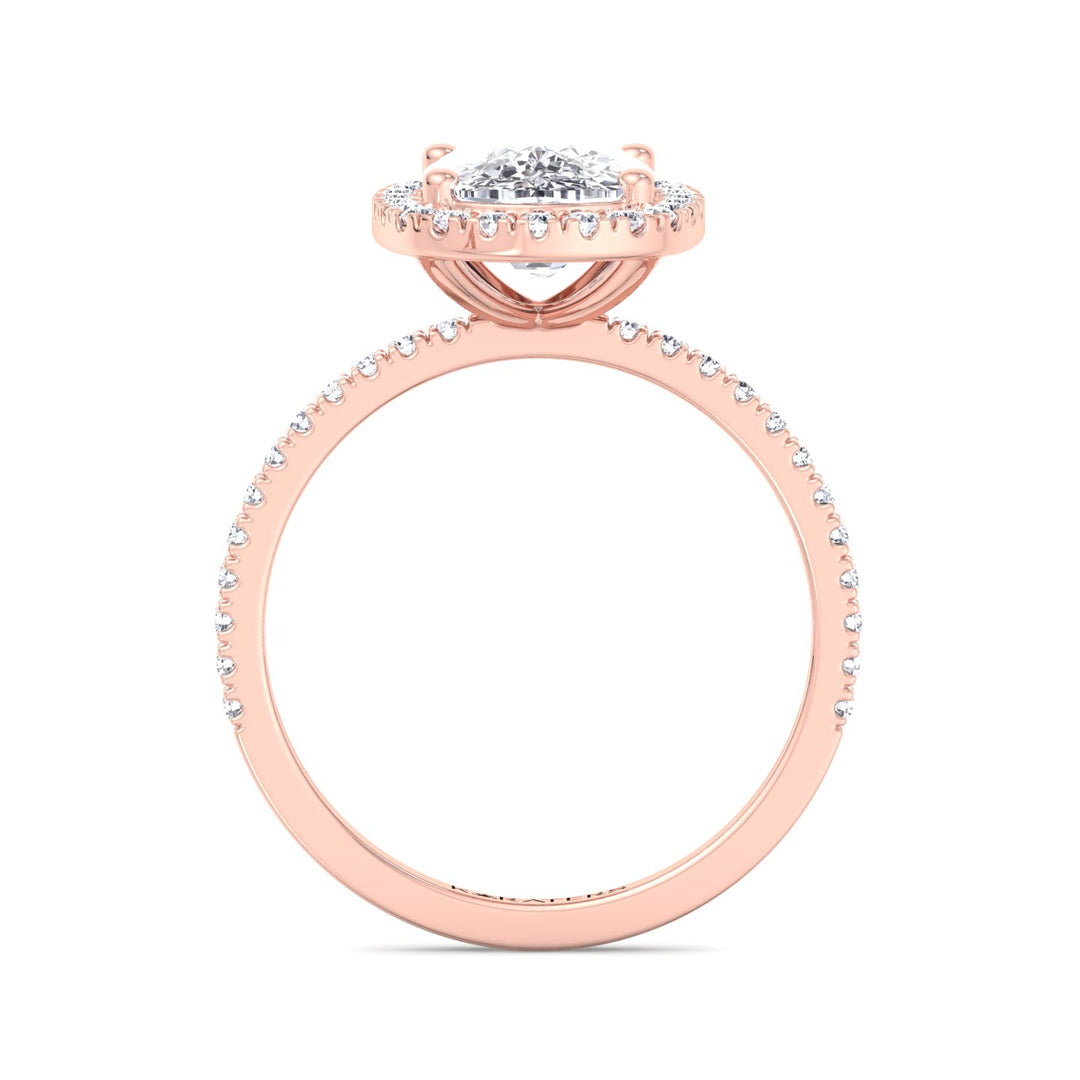 Gladioaus-Elongated Cushion Cut Lab, Rose, Diamond Ring, Side Stones, Profile