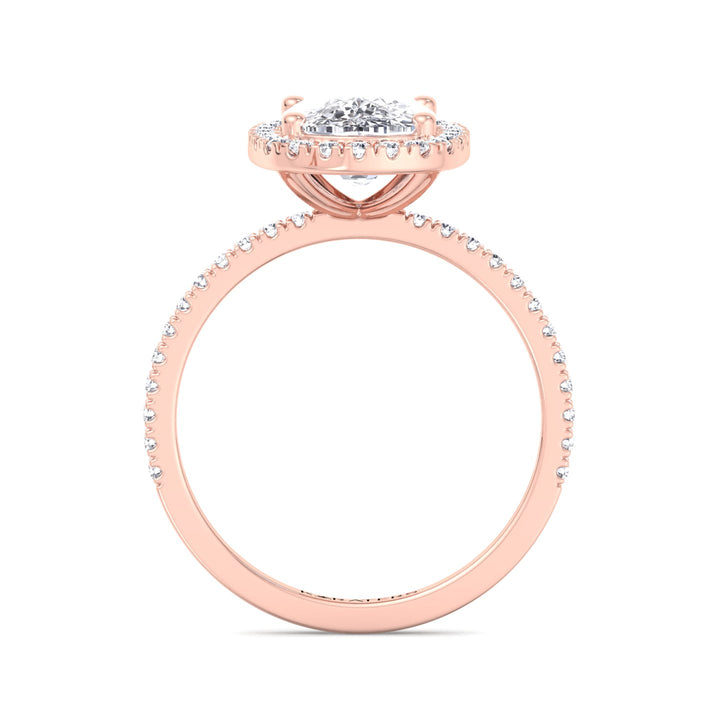 Gladioaus-Elongated Cushion Cut Lab, Rose, Diamond Ring, Side Stones, Profile