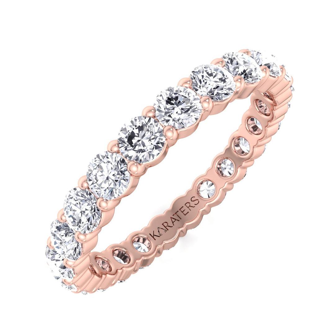 Guernica-Round Lab Rose Gold Diamond U-Prong Eternity Band, Tilted