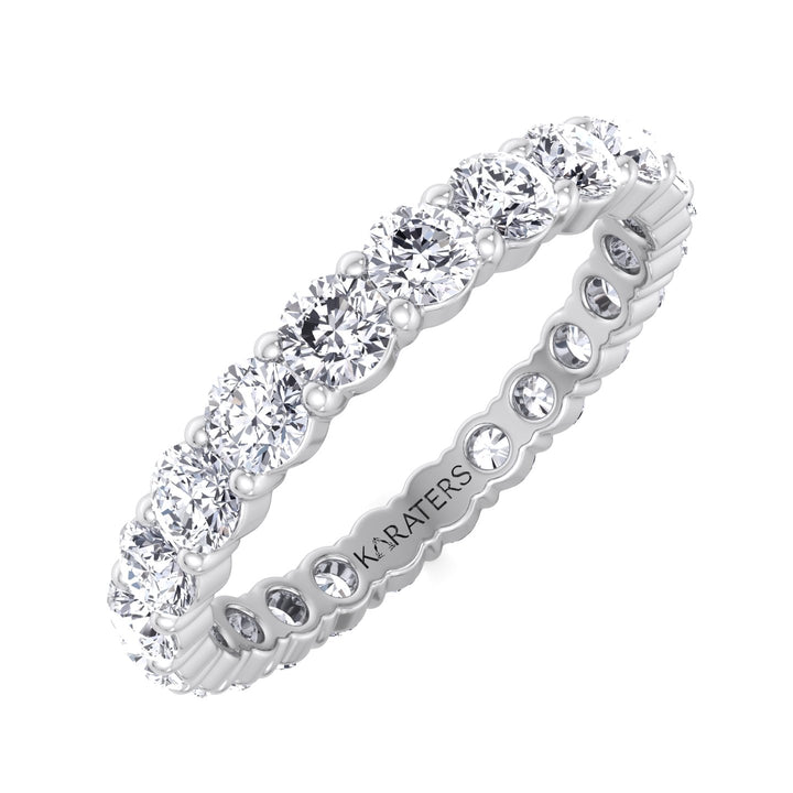 Guernica-Round Lab White Gold Diamond-U Prong Eternity Band, Tilted